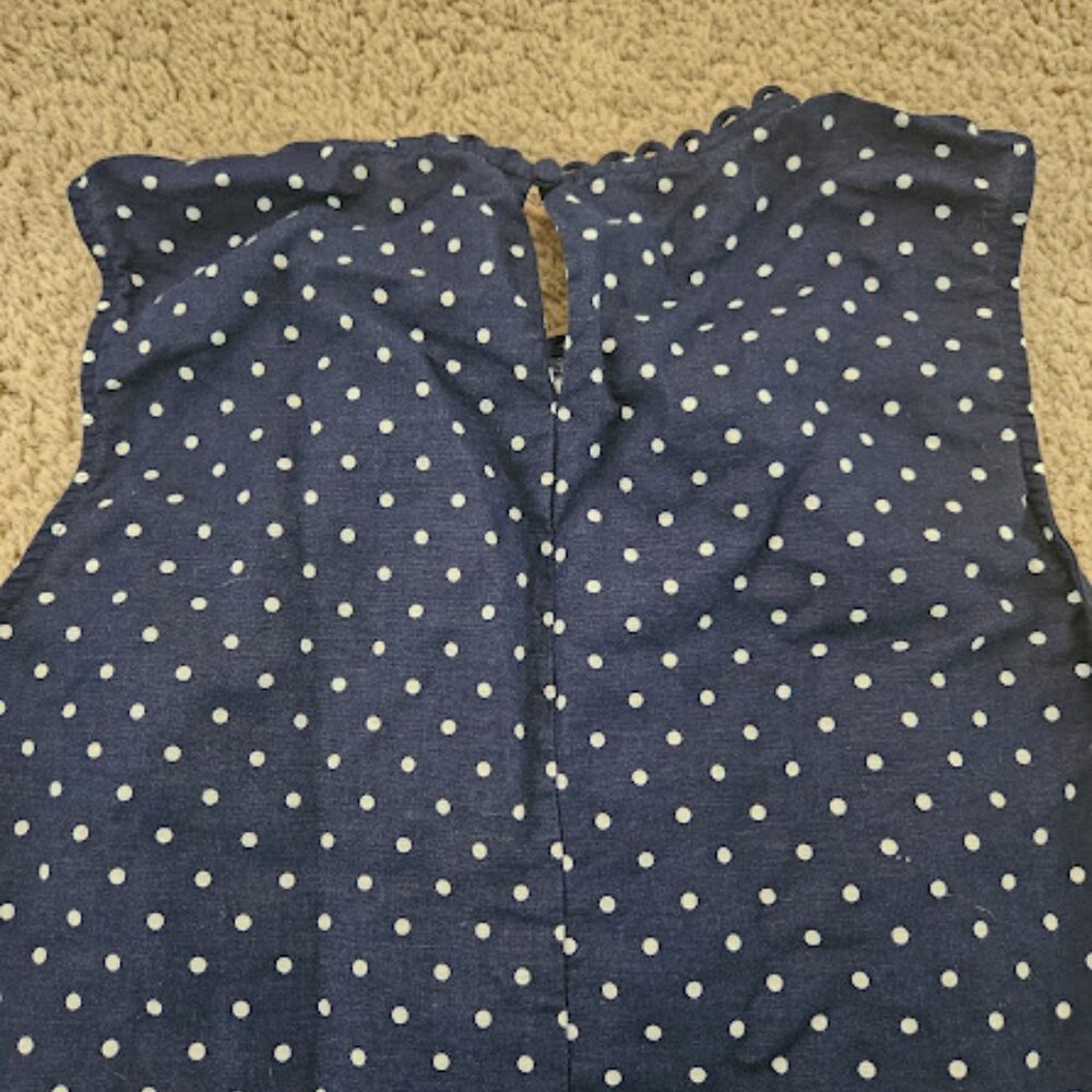 J. Crew Women Size 2 Navy White Polka Dot Sleeveless Linen Cotton Blouse Top - Picture 3 of 6